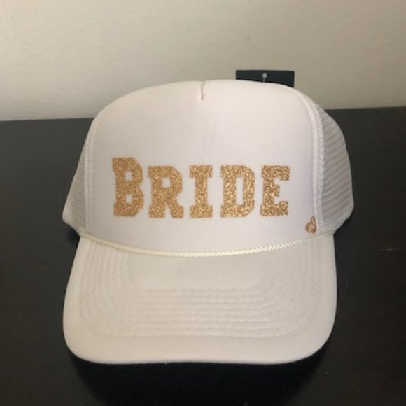 Mother Trucker BRIDE Hat White with Gold Glitter - Picture 1 of 2